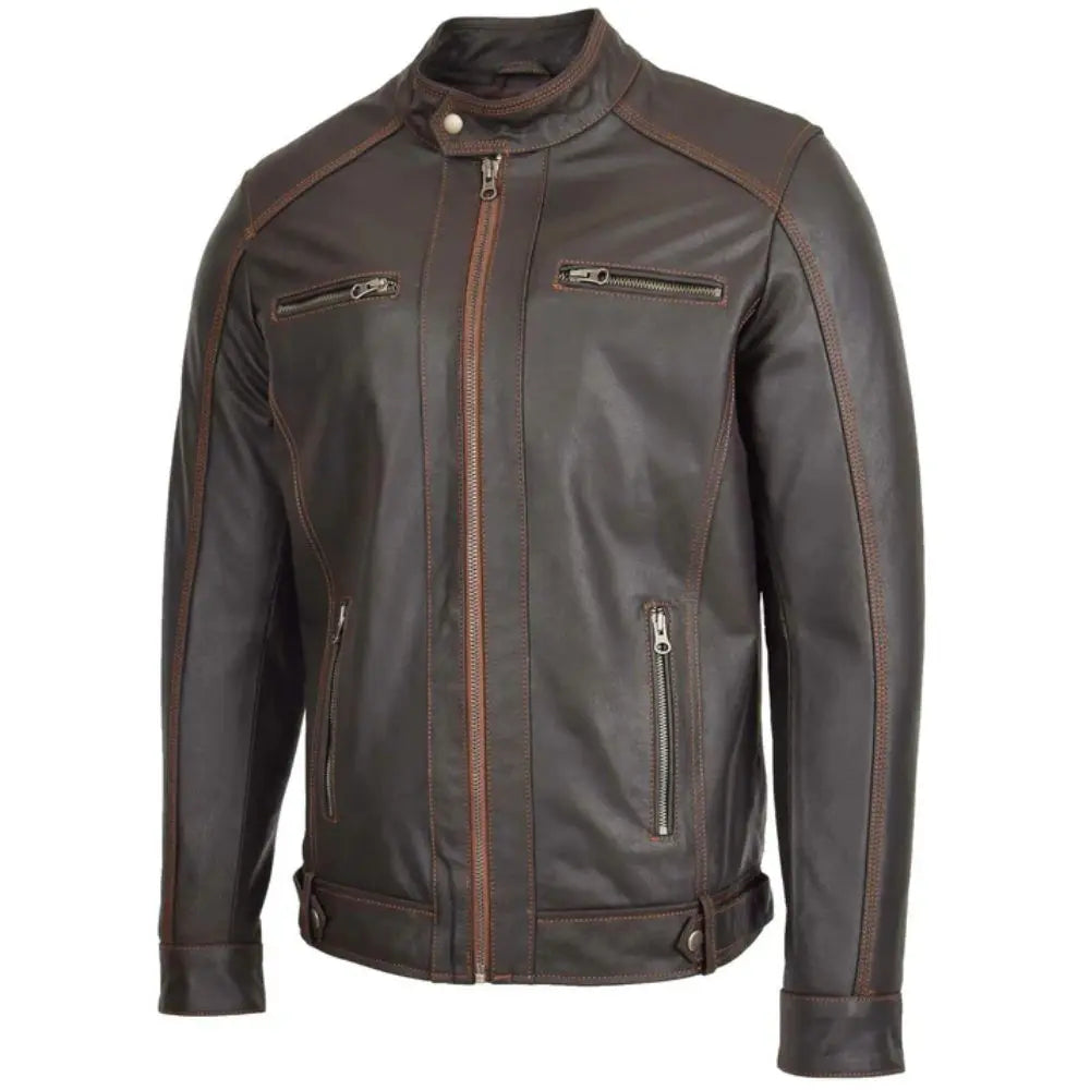 Men’s Brown Slim Fit  Biker Leather Jacket