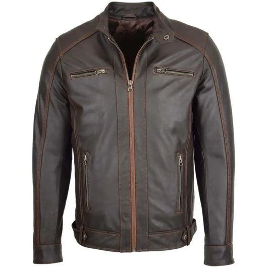 Men’s Brown Slim Fit  Biker Leather Jacket