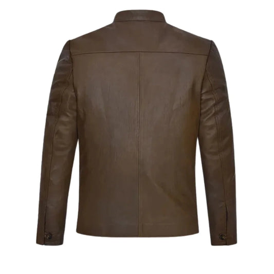 Men’s Brown Stand Collar Leather Jacket