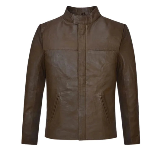 Men’s Brown Stand Collar Leather Jacket