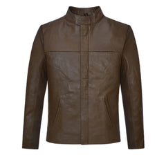 Men’s Brown Stand Collar Leather Jacket
