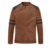 Men’s Brown Suede Leather Jacket with Dual Shoulder Stripes