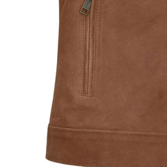 Men’s Brown Suede Leather Jacket with Dual Shoulder Stripes