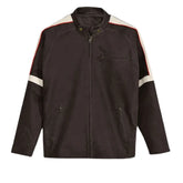 Men’s Brown Suede Leather Jacket with Red and White Stripes