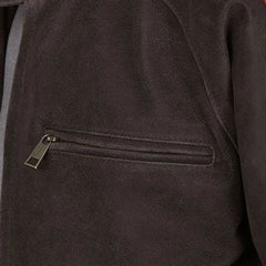 Men’s Brown Suede Leather Jacket with Red and White Stripes