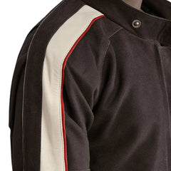 Men’s Brown Suede Leather Jacket with Red and White Stripes