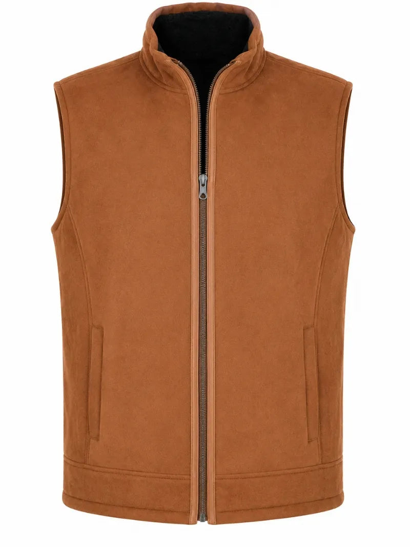 Men's Brown Suede Shearling-Lined Leather Vest