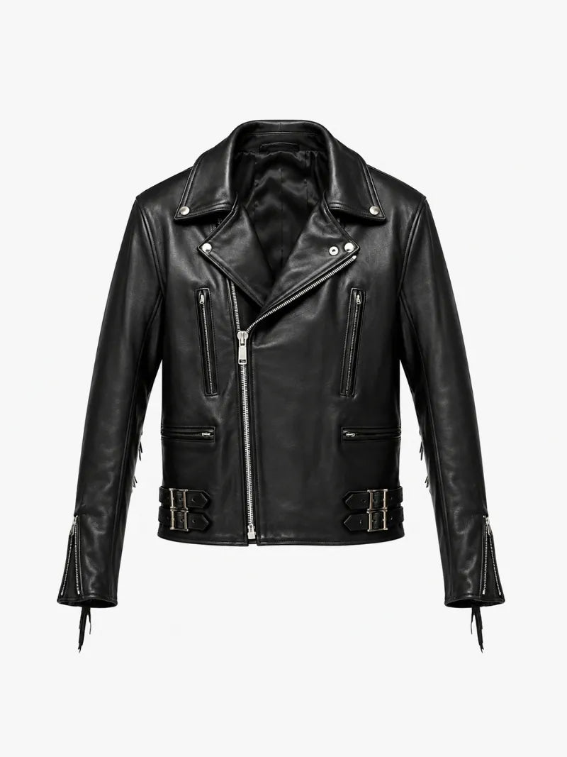 Men’s Buckle Leather Jacket Front