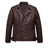 Men’s Burgundy Asymmetrical Leather Jacket