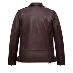Men’s Burgundy Asymmetrical Leather Jacket
