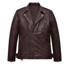 Men’s Burgundy Asymmetrical Leather Jacket