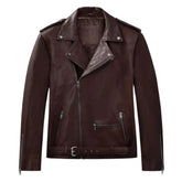 Men’s Burgundy Lapel Leather Jacket