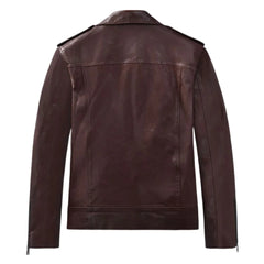 Men’s Burgundy Lapel Leather Jacket