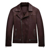 Men’s Burgundy Quilted Shoulder Leather Jacket