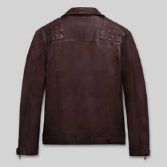 Men’s Burgundy Quilted Shoulder Leather Jacket
