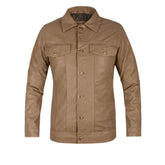 Men’s Brown Button-Up Leather Trucker Jacket