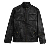 Men’s Casual Black Multi-Pocket Leather Jacket