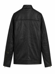 Men’s Casual Black Multi-Pocket Leather Jacket