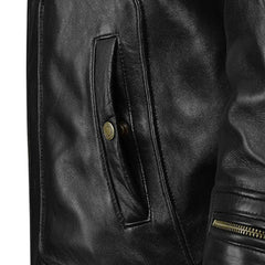 Men’s Casual Black Multi-Pocket Leather Jacket