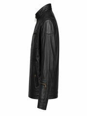 Men’s Casual Black Multi-Pocket Leather Jacket