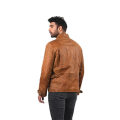 Men's Casual Tan Leather Unique Design Jacket