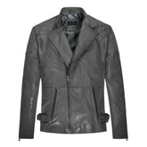 Men’s Charcoal Quilted Shoulder Leather Jacket