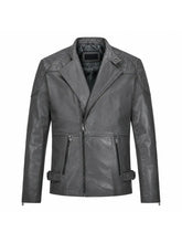 Men’s Charcoal Quilted Shoulder Leather Jacket Front