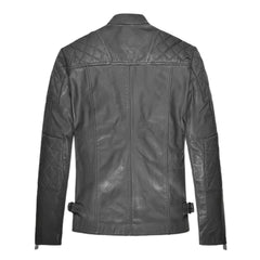 Men’s Charcoal Quilted Shoulder Leather Jacket