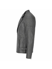 Men’s Charcoal Quilted Shoulder Leather Jacket Left