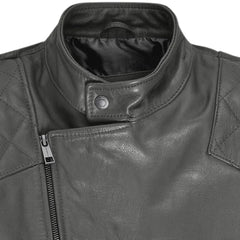Men’s Charcoal Quilted Shoulder Leather Jacket