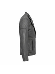 Men’s Charcoal Quilted Shoulder Leather Jacket Right