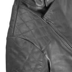 Men’s Charcoal Quilted Shoulder Leather Jacket