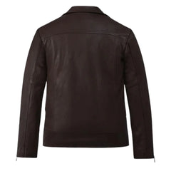 Dark Brown Leather Asymmetric Zip Belted Jacket