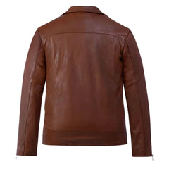 Tan Leather Asymmetric Zip Wide Lapel Jacket