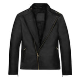 Men’s Classic Black Asymmetrical Casual Leather Jacket