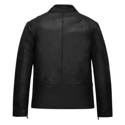 Men’s Classic Black Asymmetrical Casual Leather Jacket