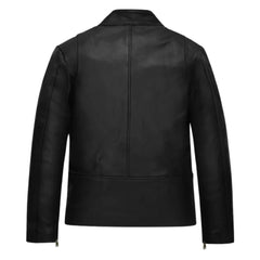 Men’s Classic Black Asymmetrical Casual Leather Jacket
