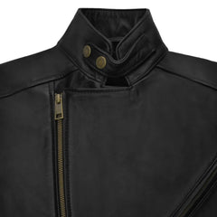 Men’s Classic Black Asymmetrical Casual Leather Jacket