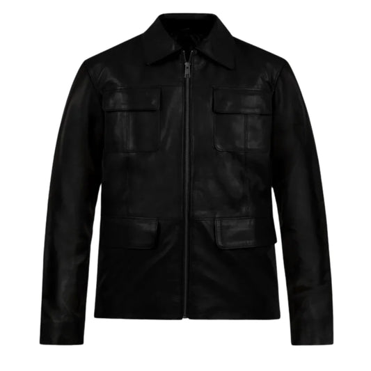 Men’s Classic Black Four-Pocket Leather Jacket