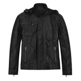 Men’s Classic Black Hooded Leather Jacket