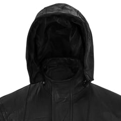 Men’s Classic Black Hooded Leather Jacket