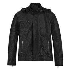 Men’s Classic Black Hooded Leather Jacket