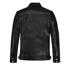 Men’s Classic Black Leather Jacket with Shirt Collar