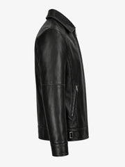 Men’s Classic Black Leather Jacket with Shirt Collar Right