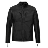 Men’s Classic Black Leather Jacket with Zipper Pockets