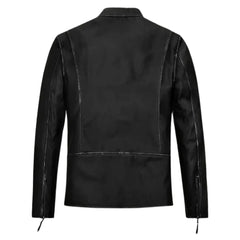 Men’s Classic Black Leather Jacket with Zipper Pockets