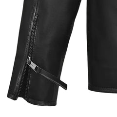 Men’s Classic Black Leather Jacket with Zipper Pockets
