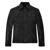 Men’s Classic Black Leather Trucker Jacket