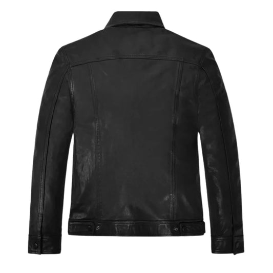 Men’s Classic Black Leather Trucker Jacket