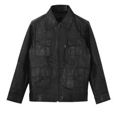 Men’s Classic Black Multi-Pocket Leather Jacket